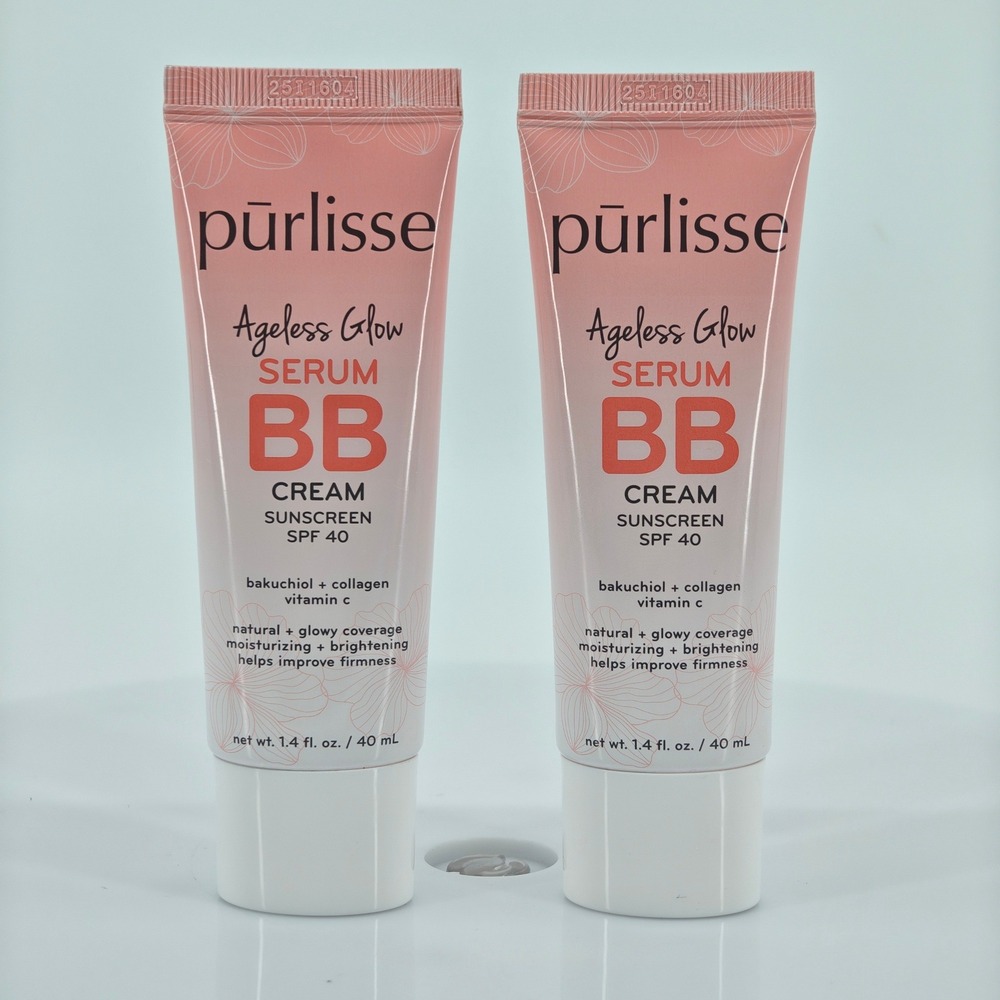 Purlisse Ageless Glow Serum BB Cream SPF 40 Light Medium 1.4oz Lot of 2